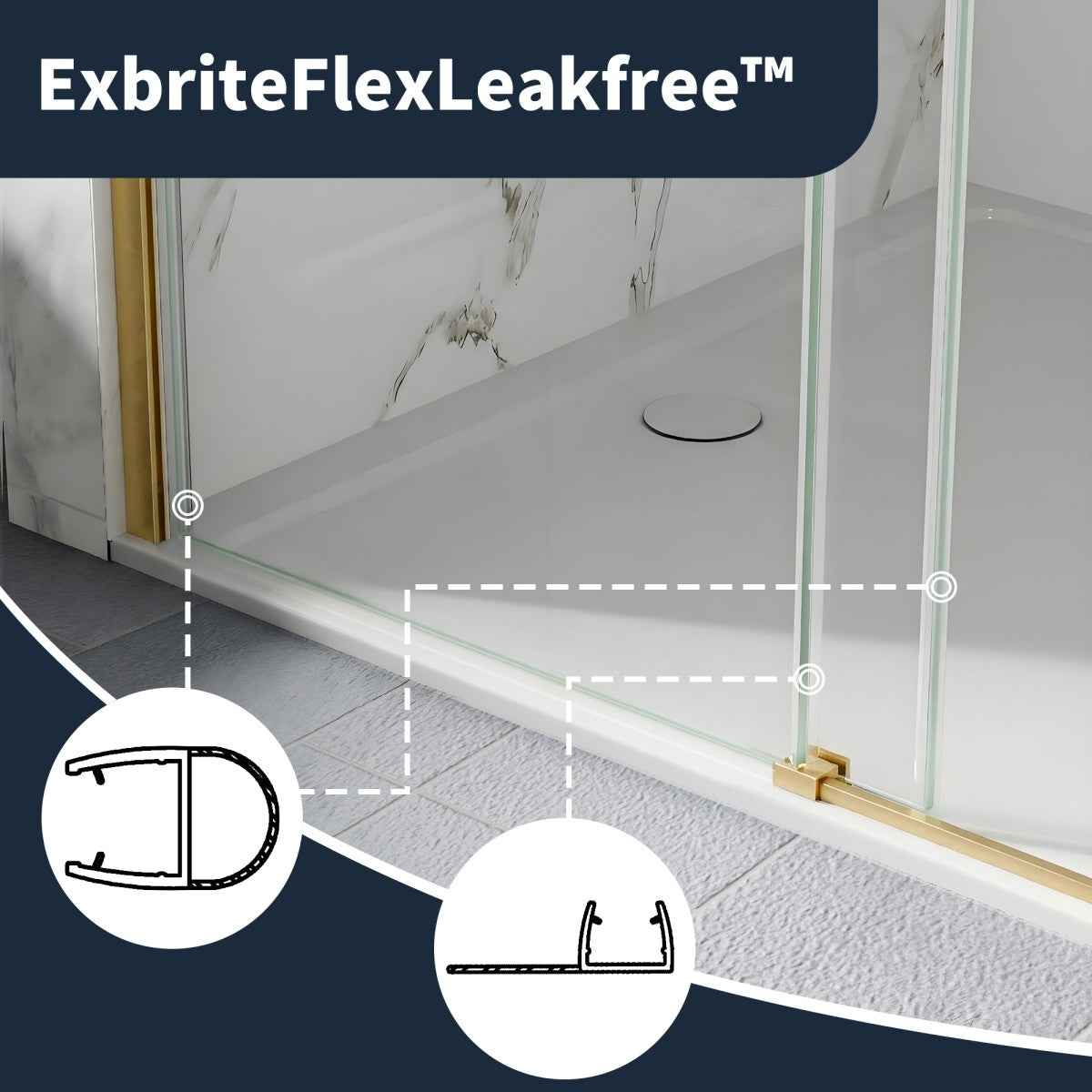 44-48" x 76" Frameless Sliding Shower door,Brushed Gold,Easy clean|ExBrite Elysian-M Series