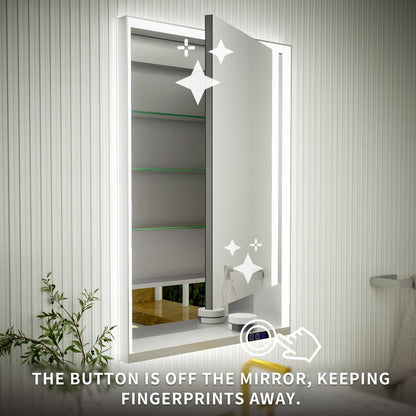 Ample 24" W x 36" H LED Lighted Chrome Medicine Cabinet with Mirror and Shelves for Bathroom Recessed or Surface Mount, Right Hinge