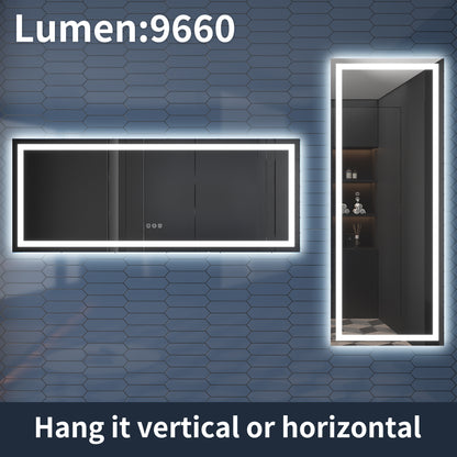 Apex 72" W x 32" H LED Bathroom Large Light Led Mirror,Anti Fog,Dimmable,Three Lighting Modes