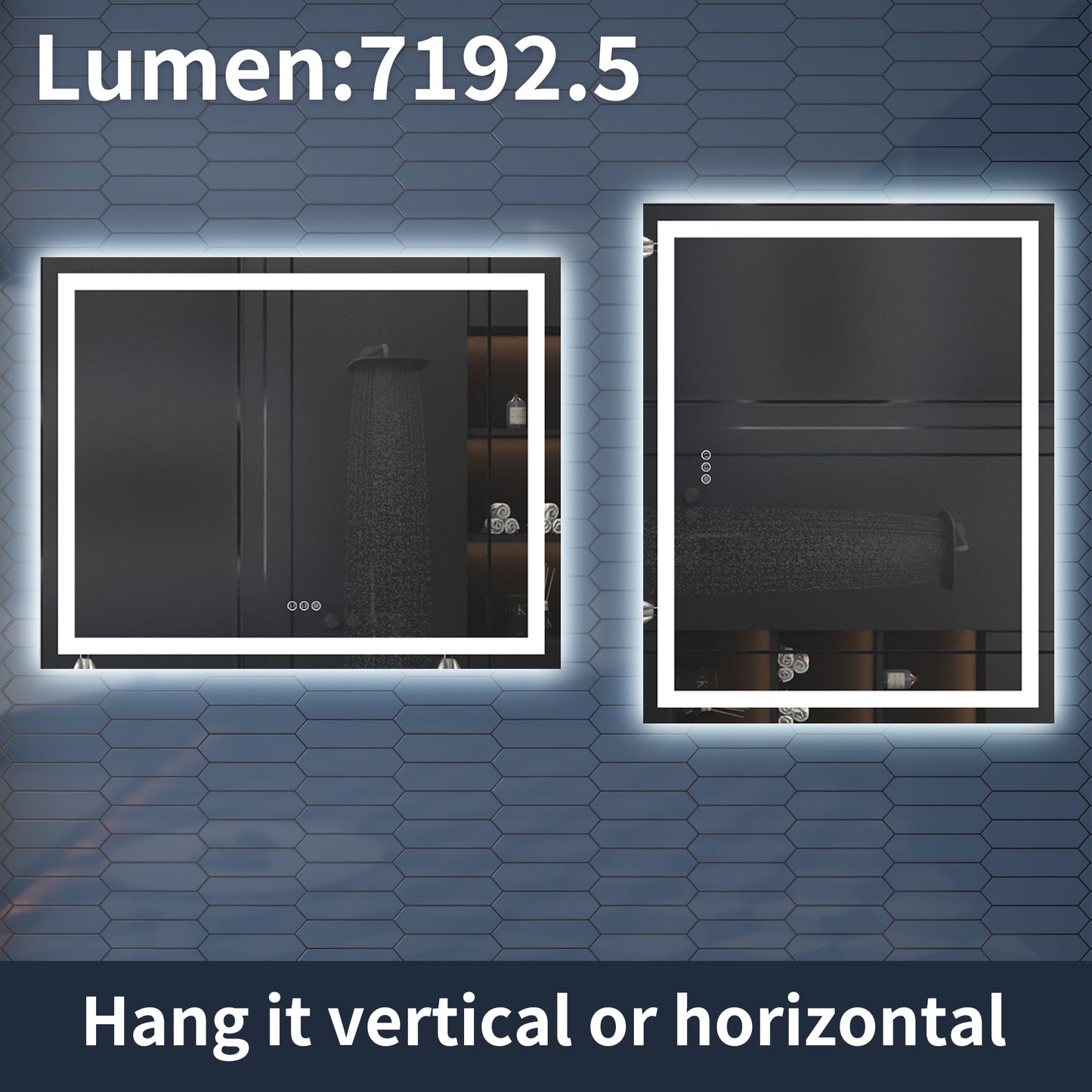 Apex 48" W x 36" H LED Bathroom Light Mirror,Anti Fog,Dimmable,Three Lighting Modes