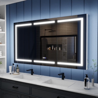 Illusion-B 66" x 36" LED Lighted Inset Mirrored Medicine Cabinet with Magnifiers Front and Back Light