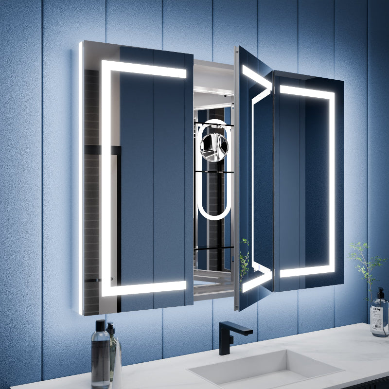 Illusion-B 54" x 36" LED Lighted Inset Mirrored Medicine Cabinet with Magnifiers Front and Back Light