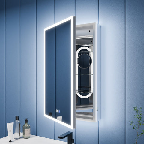 Illusion 24" x 32" LED Lighted Medicine Cabinet with Magnifiers Front and Back Light,Hinge on Left