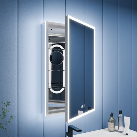 Illusion 24" x 32" LED Lighted Medicine Cabinet with Magnifiers Front and Back Light,Hinge on the Right