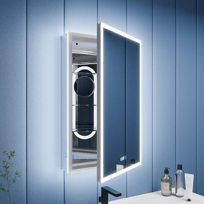 Illusion 24" x 32" LED Lighted Medicine Cabinet with Magnifiers Front and Back Light,Hinge on the Right
