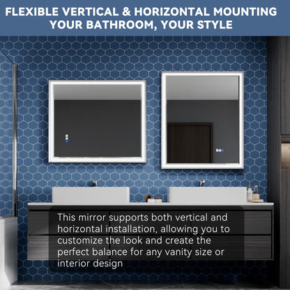 Verloar 30" W x 36" H Lighted Bathroom  Mirror,Dimmable,Anti Fog,Front-Lit Illumination