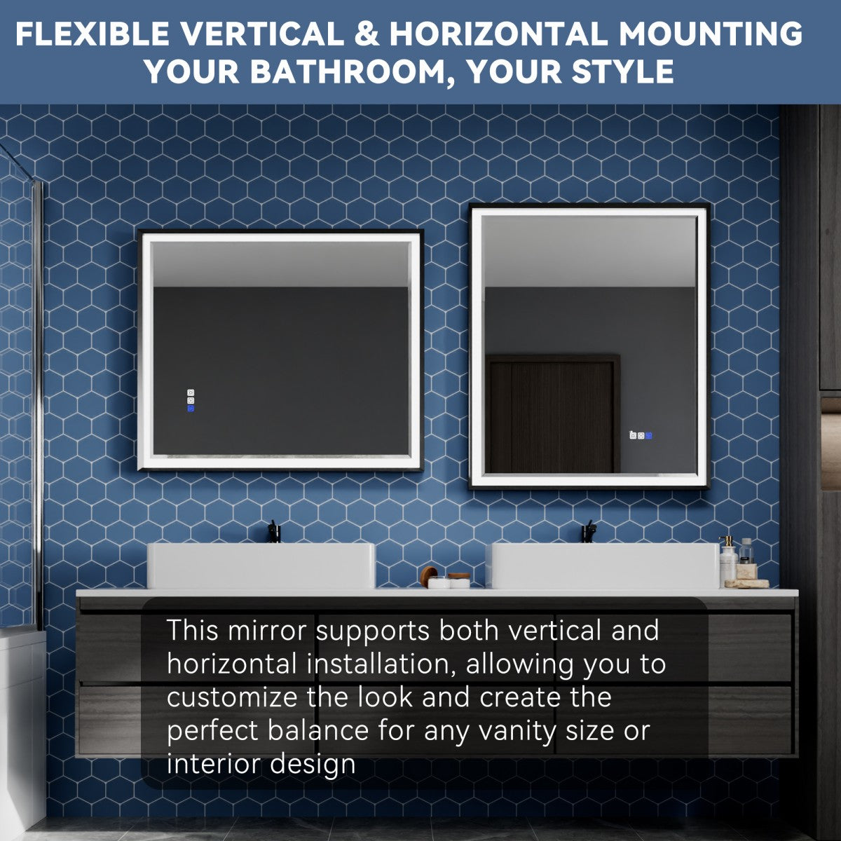 Verloar 30" W x 36" H Framed Lighted Bathroom  Mirror,Dimmable,Anti Fog,Front-Lit Illumination,Matte Black