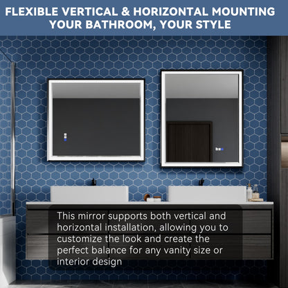 Verloar 30" W x 36" H Framed Lighted Bathroom  Mirror,Dimmable,Anti Fog,Front-Lit Illumination,Matte Black