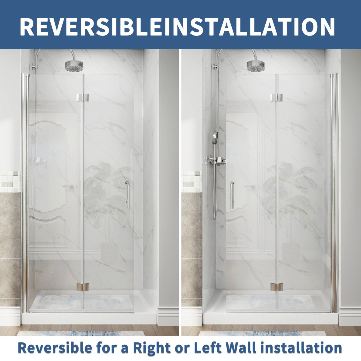 Adapt-E 30in.W x 72 in.H Bifold Frameless Folding Glass Shower Doors,Chrome Finish,Pivot Swing Shower Doors,1/4 in.Fold Clear Glass