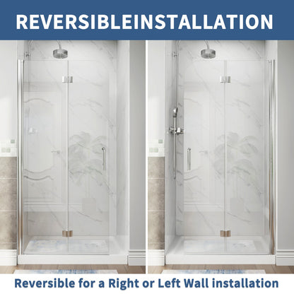 Adapt-E 30in.W x 72 in.H Bifold Frameless Folding Glass Shower Doors,Chrome Finish,Pivot Swing Shower Doors,1/4 in.Fold Clear Glass