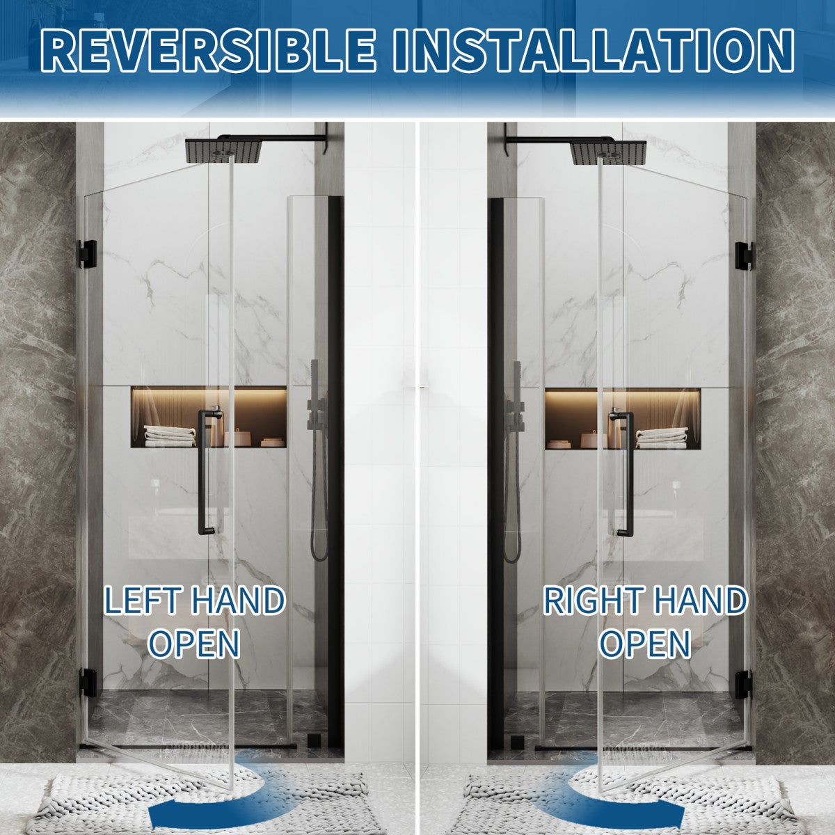 35-36" x 74" Pivot Frameless Shower Door,Matte Black,Easy clean|ExBrite Valor Series