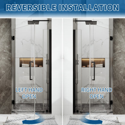 35-36" x 74" Pivot Frameless Shower Door,Matte Black,Easy clean|ExBrite Valor Series