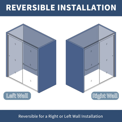 Glide-RA Semi-Frameless Shower Door 56-60 in. W x 70 in. H Bypass Sliding Shower Enclosure,Matte Black,Double Sliding Rain Glass Doors