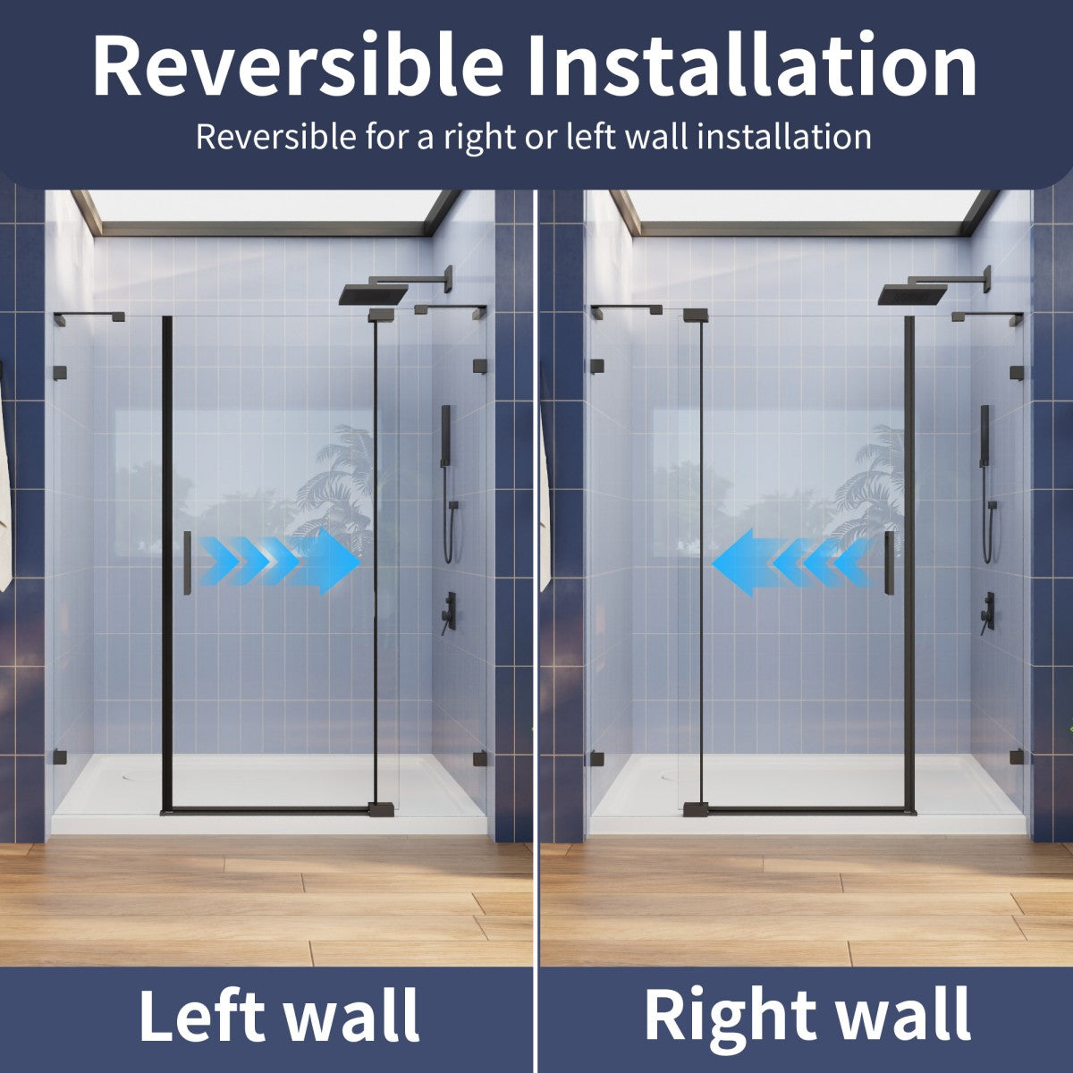 Flexi-L 56-60" W X 70" H Bathroom Glass Shower Doors,Semi-Frameless Matte Black,Tempered Glass Shower Door With Handle