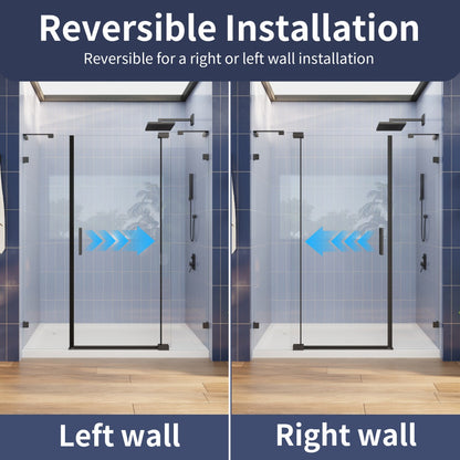 Flexi-L 56-60" W X 70" H Bathroom Glass Shower Doors,Semi-Frameless Matte Black,Tempered Glass Shower Door With Handle