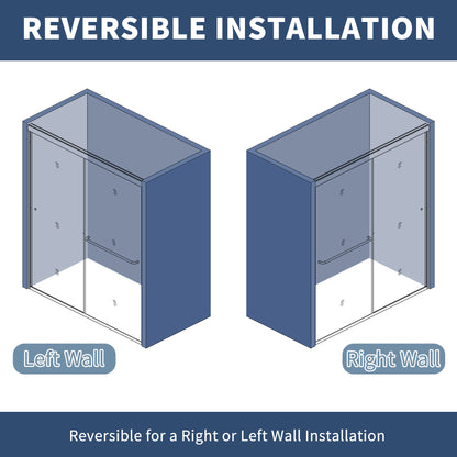Glide-RA Semi-Frameless Shower Door 56-60 in. W x 70 in. H Bypass Sliding Shower Enclosure,Chrome,Double Sliding Rain Glass Doors