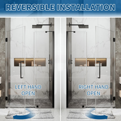 41-42" x 74" Pivot Frameless Shower Door,Matte Black,Easy clean|ExBrite Valor Series