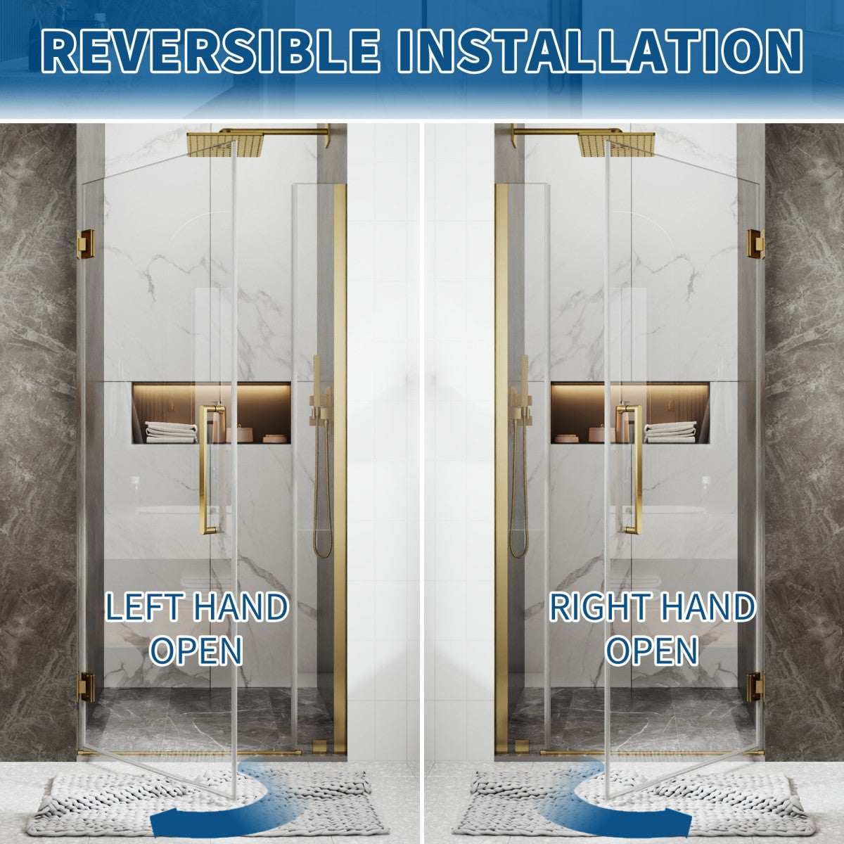 35-36" x 74" Pivot Frameless Shower Door,Brushed Gold,Easy clean|ExBrite Valor Series