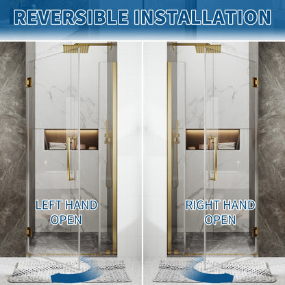 35-36" x 74" Pivot Frameless Shower Door,Brushed Gold,Easy clean|ExBrite Valor Series