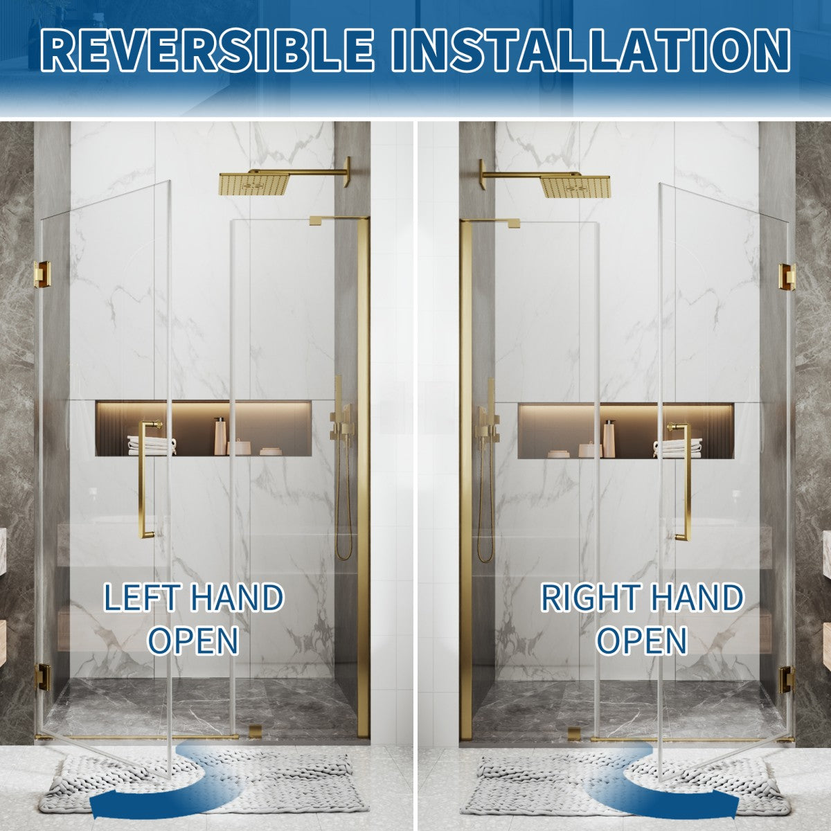 41-42" x 74" Pivot Frameless Shower Door,Brushed Gold,Easy clean|ExBrite Valor Series