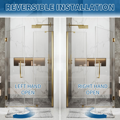 41-42" x 74" Pivot Frameless Shower Door,Brushed Gold,Easy clean|ExBrite Valor Series