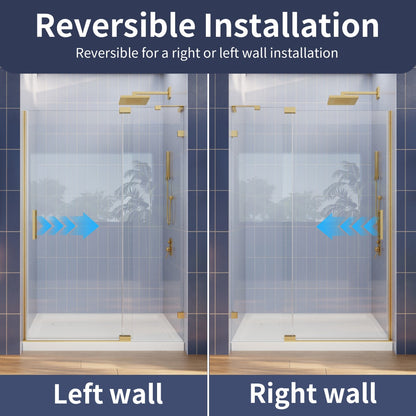 Flexi-L 44-48" W X 70" H Bathroom Glass Shower Doors,Semi-Frameless Brushed Gold,Tempered Glass Shower Door With Handle