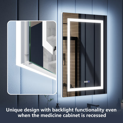 Illusion-B 24" x 36" LED Lighted Inset Mirrored Medicine Cabinet with Magnifiers Front and Back Light