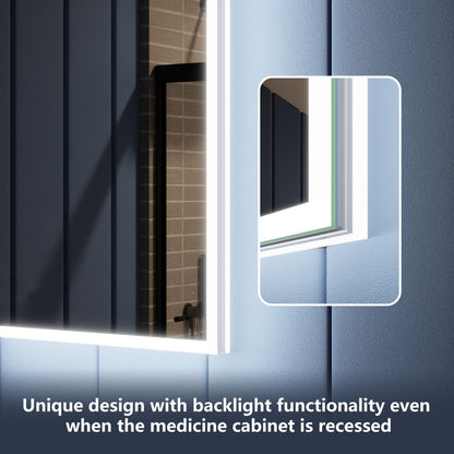 Illusion 20" x 32" Lighted Mirror Medicine Cabinet with Front and Back Magnifiers, Right Hinge