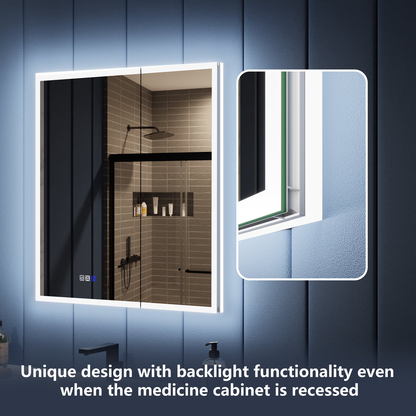 Illusion 30" x 32" LED Lighted Medicine Cabinet with Magnifiers Front and Back Light