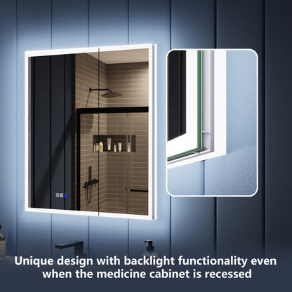 Illusion 30" x 32" LED Lighted Medicine Cabinet with Magnifiers Front and Back Light