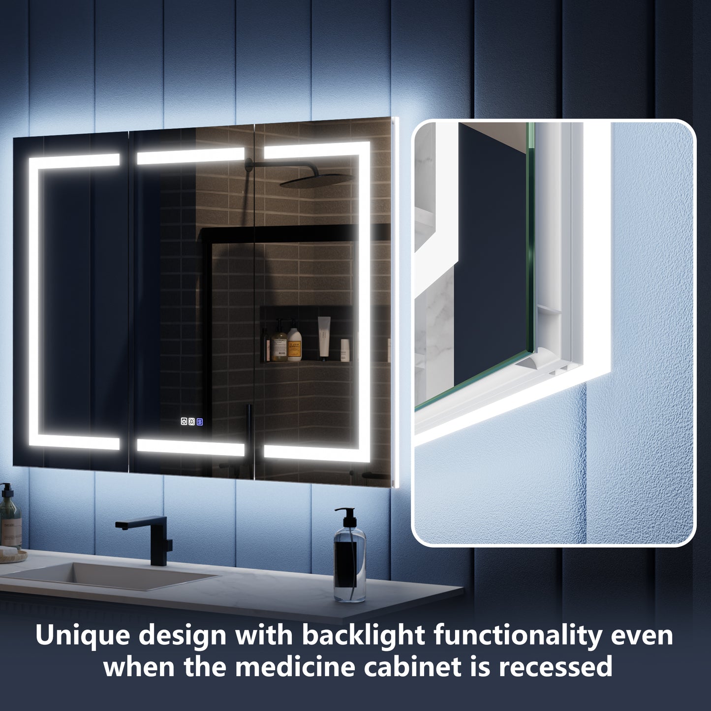 Illusion-B 48" x 36" LED Lighted Inset Mirrored Medicine Cabinet with Magnifiers Front and Back Light