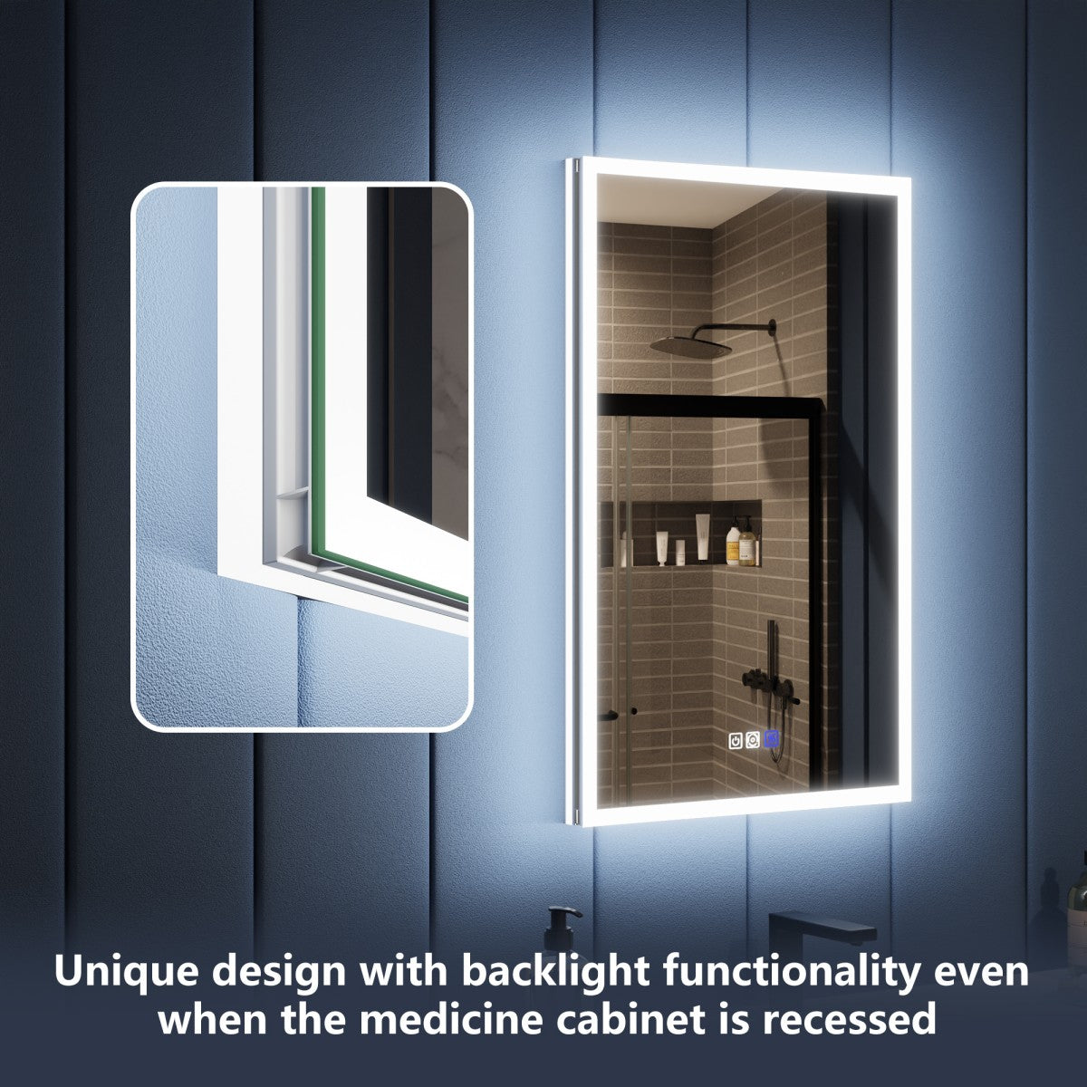 Illusion 20" x 32" Lighted Mirror Medicine Cabinet with Front and Back Magnifiers, Right Hinge