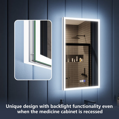 Illusion 20" x 32" Lighted Mirror Medicine Cabinet with Front and Back Magnifiers, Right Hinge