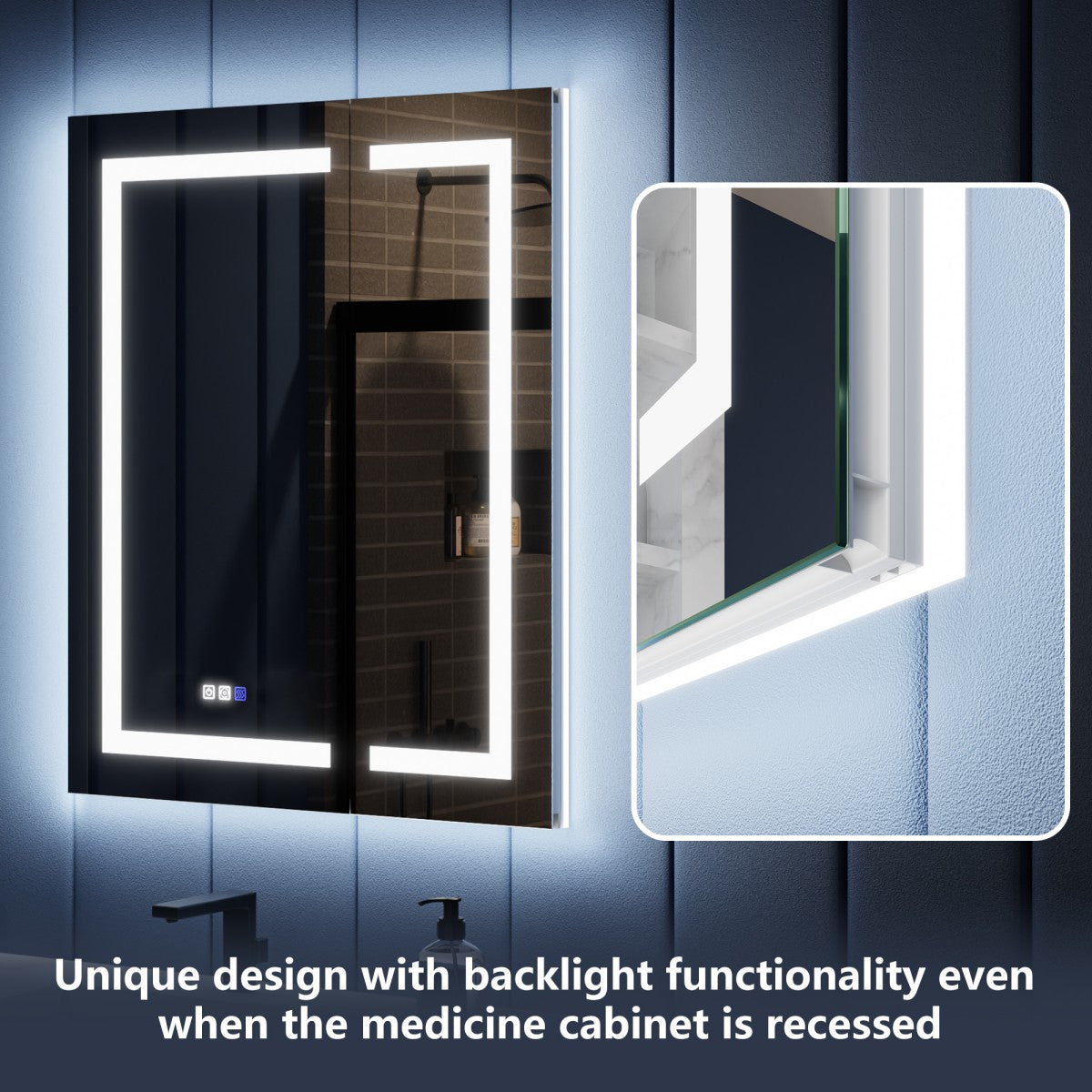 Illusion-B 36" x 36" LED Lighted Inset Mirrored Medicine Cabinet with Magnifiers Front and Back Light