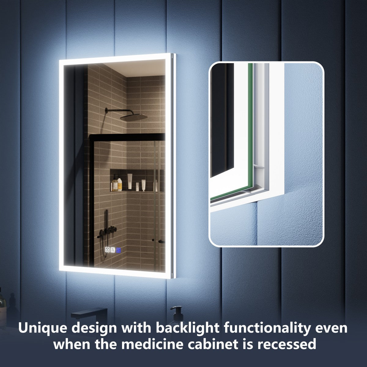 Illusion 20" x 32" LED Surface or Recessed Medicine Cabinet with Magnifiers Front and Back Light,Hinge on the Left