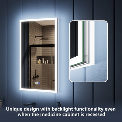 Illusion 20" x 32" LED Surface or Recessed Medicine Cabinet with Magnifiers Front and Back Light,Hinge on the Left