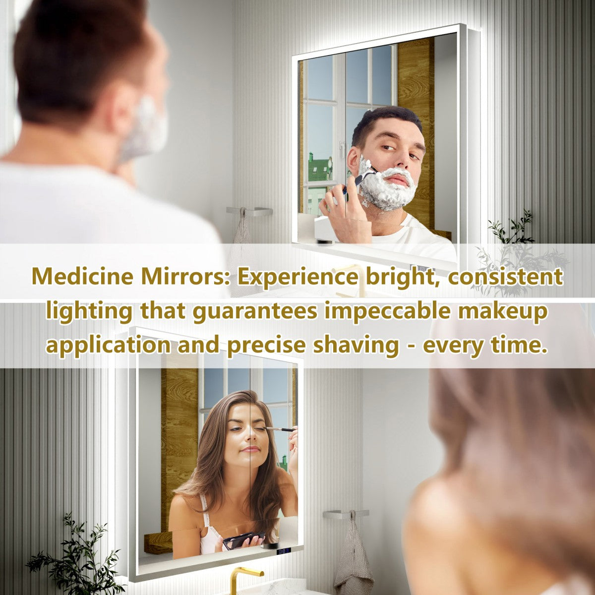 Ample 36" W x 36" H LED Lighted Chrome Medicine Cabinet with Mirror and Shelves for Bathroom Recessed or Surface Mount