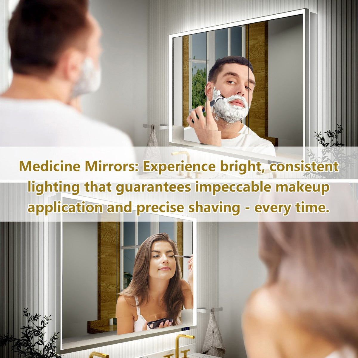 Ample 48" W x 36" H LED Lighted Chrome Medicine Cabinet with Mirror and Shelves for Bathroom Recessed or Surface Mount