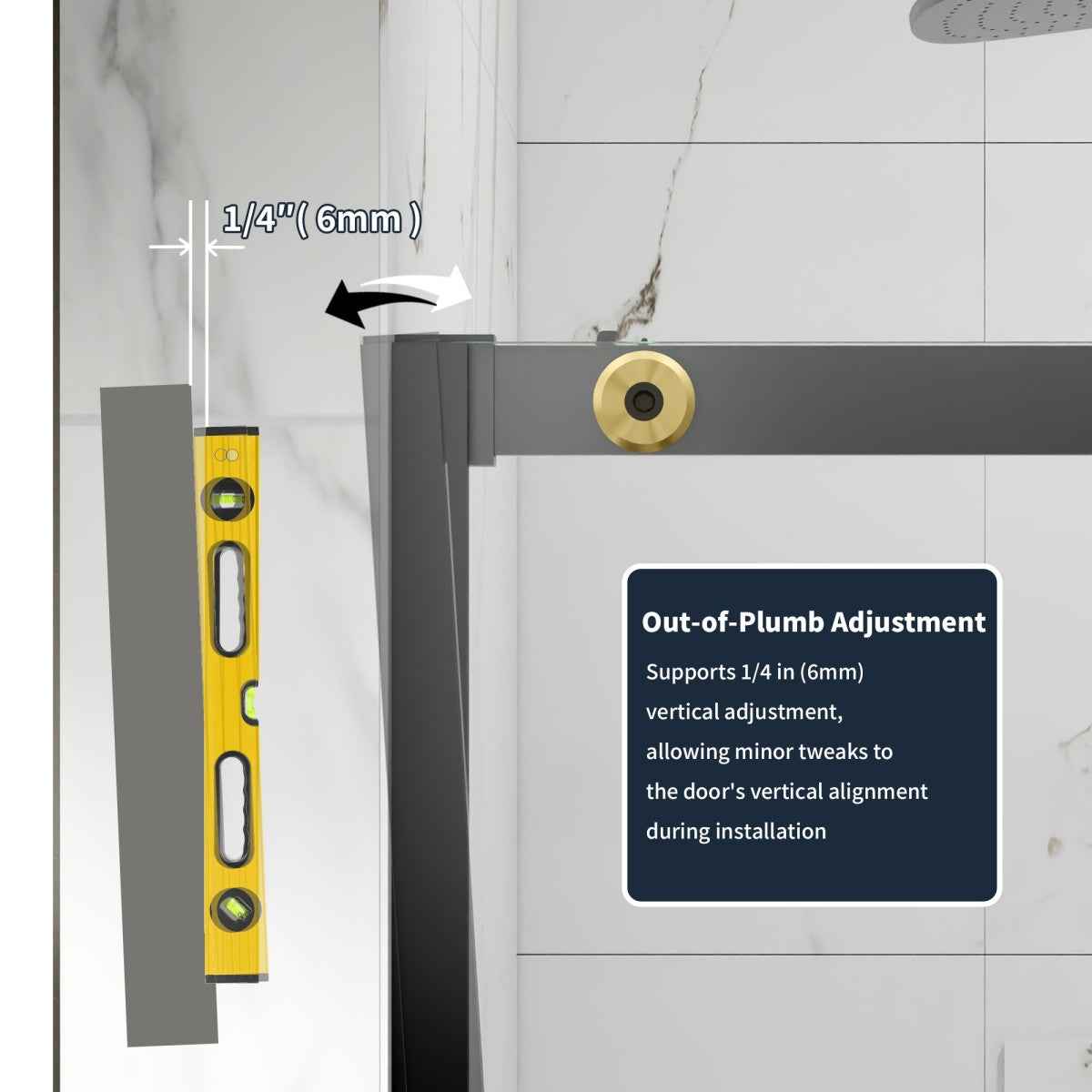 44-48" x 76" Frameless Sliding Shower door,Black Gold,Easy clean|ExBrite Elysian-S Series