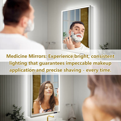 Ample 30" W x 36" H Contemporary Medicine Cabinet with LED Light, Mirror, and Shelves for Bathroom Recessed or Surface Mount