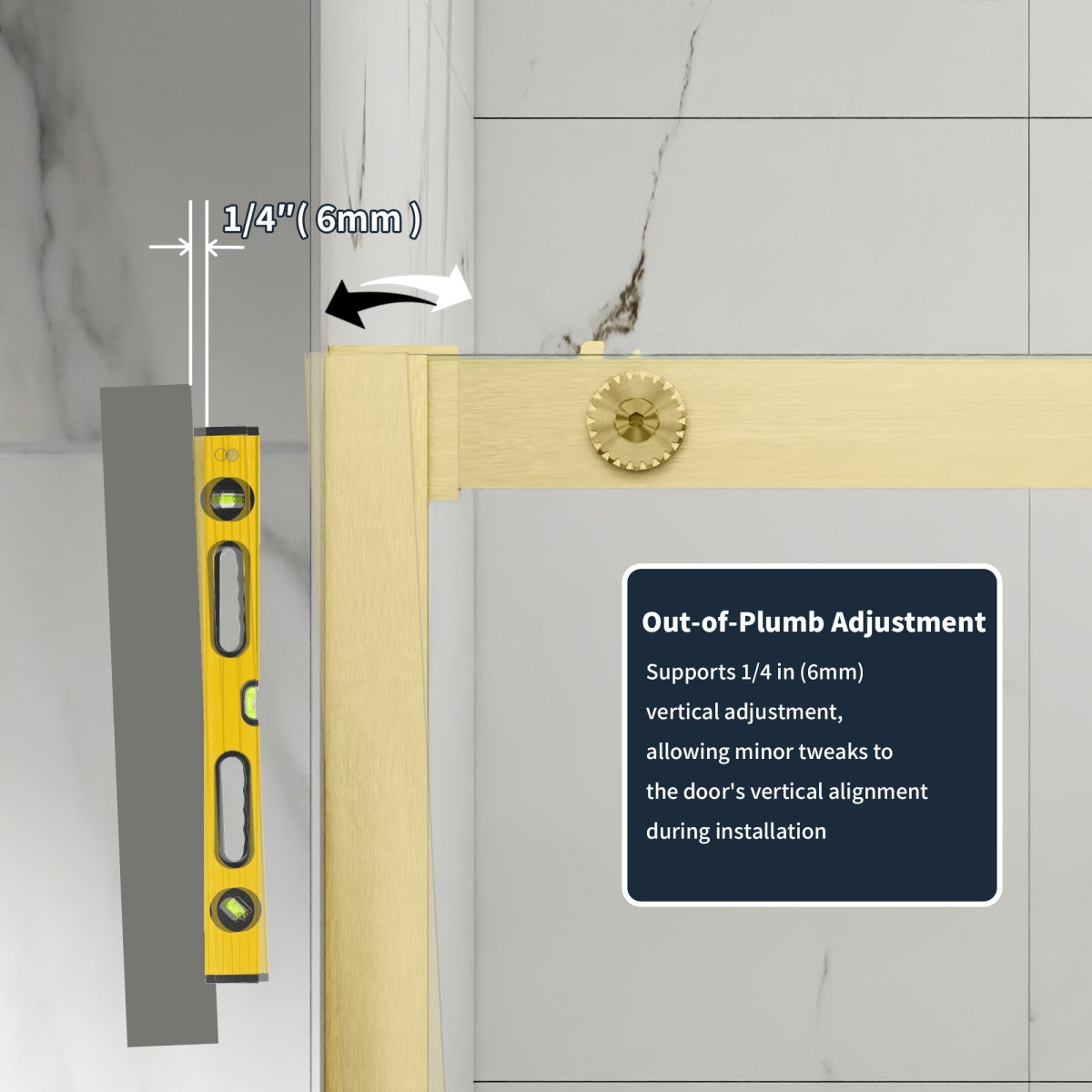 56-60" x 76" Frameless Sliding Shower door,Brushed Gold,Easy clean,Fixed glass left|ExBrite Elysian-S Series