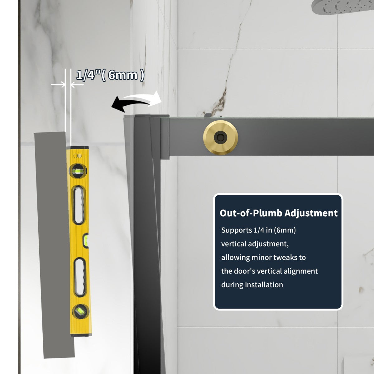 56-60" x 76" Frameless Sliding Shower door,Black Gold,Easy clean,Fixed Glass Left|ExBrite Elysian-F Series