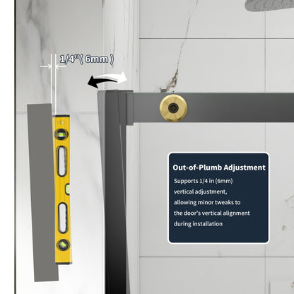 56-60" x 76" Frameless Sliding Shower door,Black Gold,Easy clean,Fixed Glass Left|ExBrite Elysian-F Series