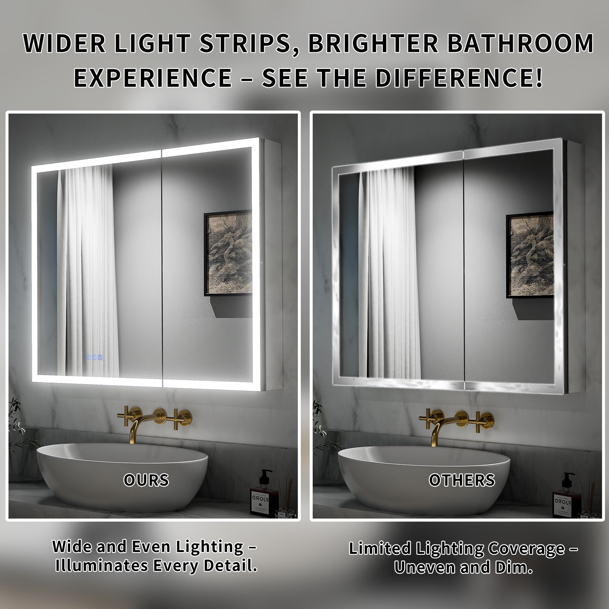 ExBrite 30"W x 30"H LED Medicine Cabinet with Anti-Fog, Stepless Color Temperature and Dimming, Adjustable Shelves, Aluminum Frame, Recessed or Surface Mount - ExBriteUSA