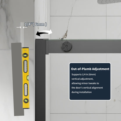 56-60" x 76" Frameless Sliding Shower door,Matte Black,Easy clean,Fixed Glass Left|ExBrite Elysian-R Series