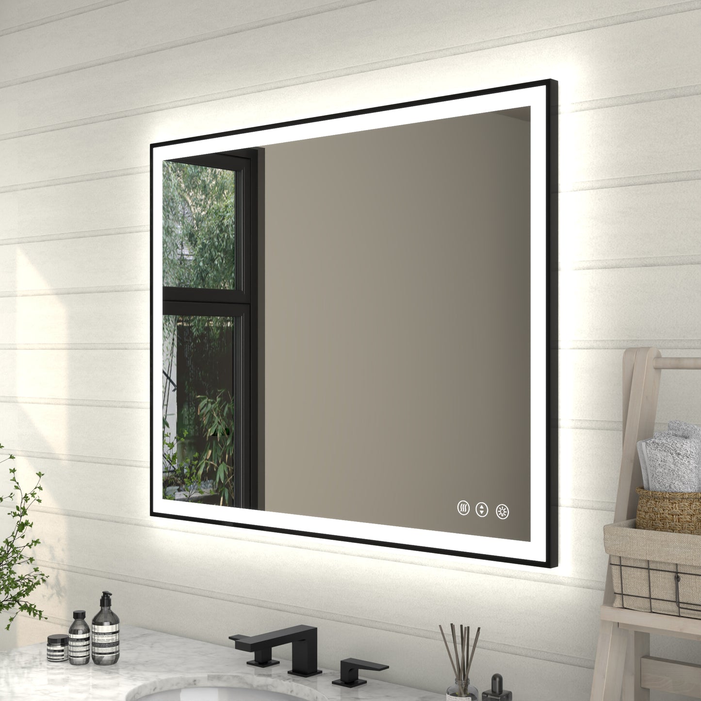 Apex-Noir 48"x32" Framed LED Lighted Bathroom Mirror