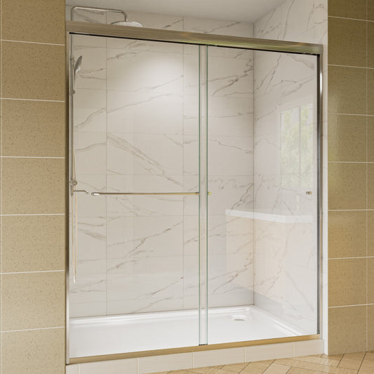 Glide Framed Shower Door 56-60 in. W x 72 in. H Bypass Sliding Shower Enclosure,Brushed Nickel,Double Sliding Glass Bathroom Doors