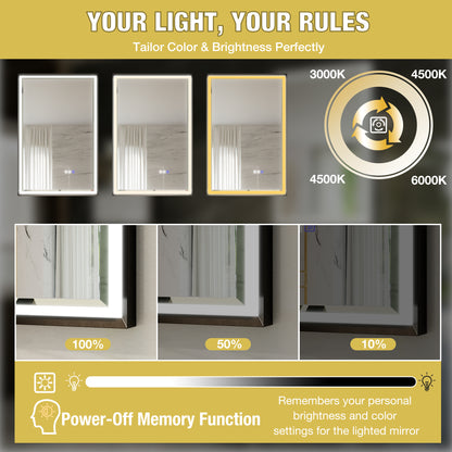 Verloar 22" W x 34" H Dimmable Lighted Bath Mirror with Light, Anti Fog and Matte Black Frame