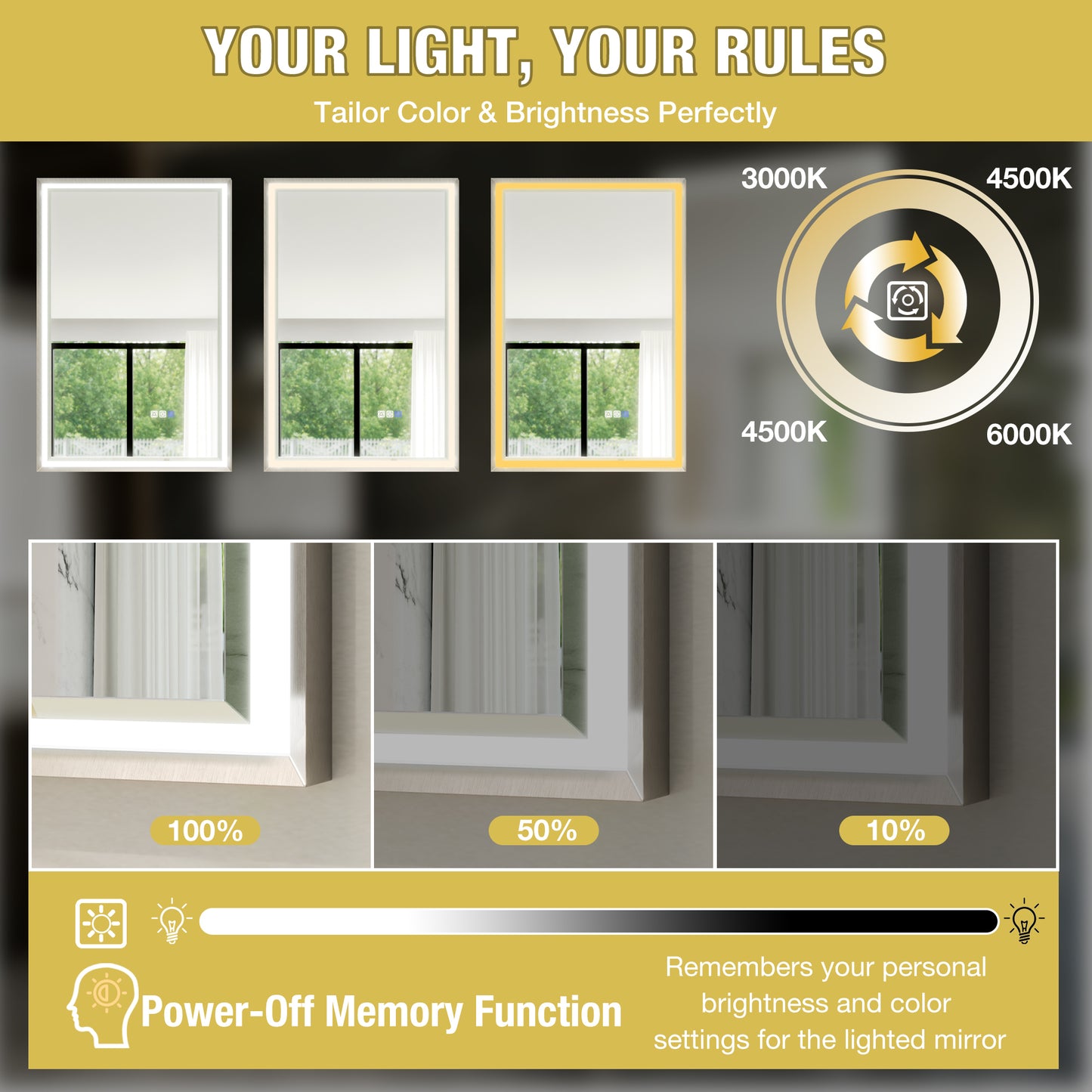 30"W x 36"H Lighted Mirrors | Verloar Brushed Nickel Front-Lit Mirror