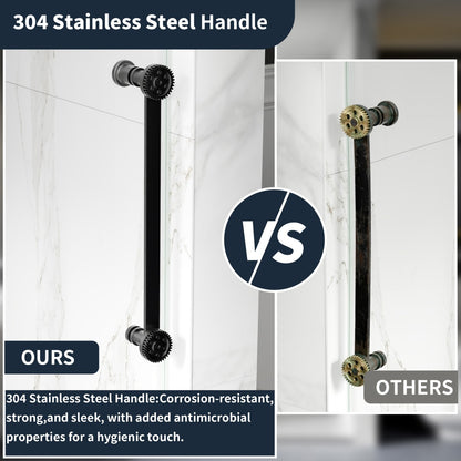 56-60" x 76" Frameless Sliding Shower door,Matte Black,Easy clean,Fixed glass left|ExBrite Elysian-S Series